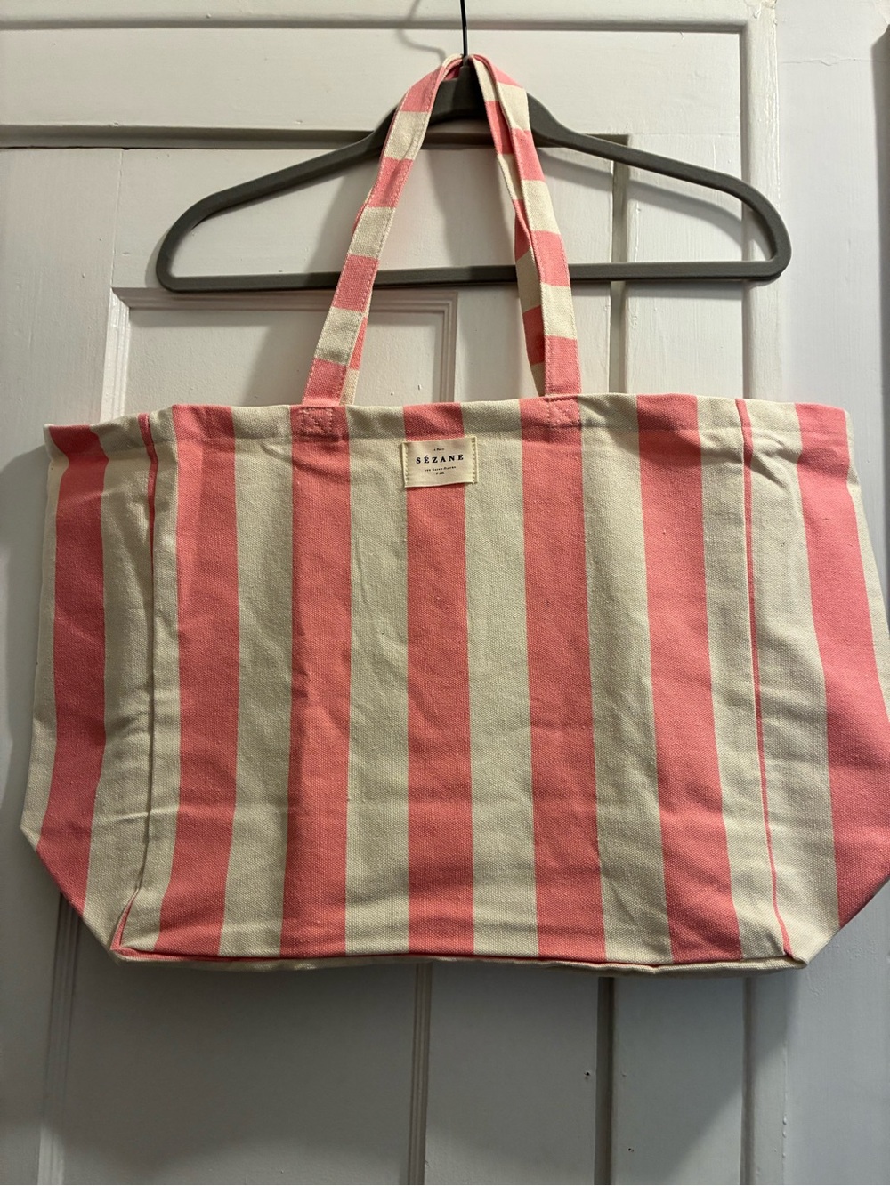 Sézane Pink Striped Canvas Tote Bag New